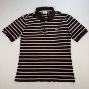 Lacoste Polo Men's 6 / XL (fits like M-L) Brown Beige Stripe 100% Cotton Shirt